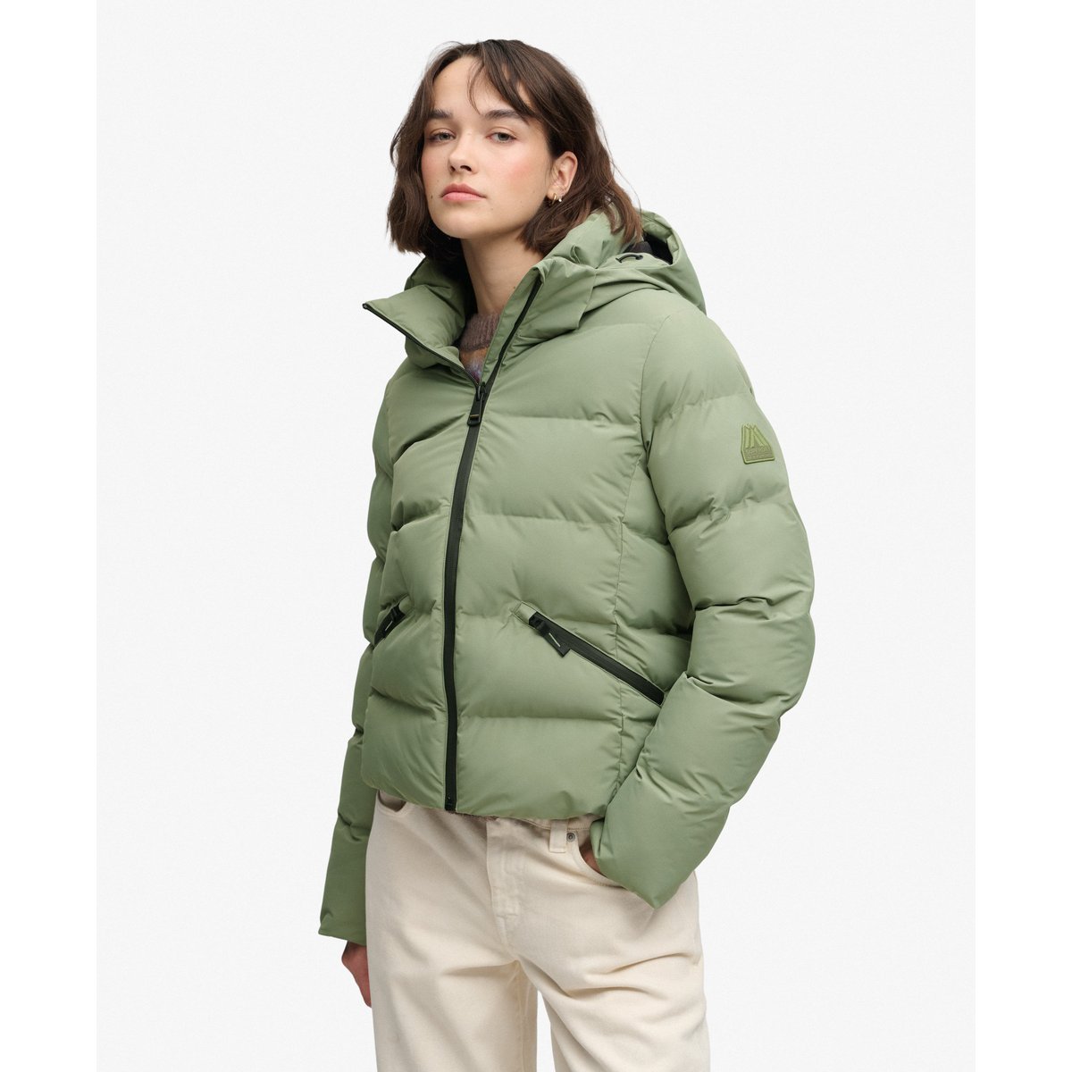 Veste Matelassée City à Capuche kaki clair, SUPERDRY