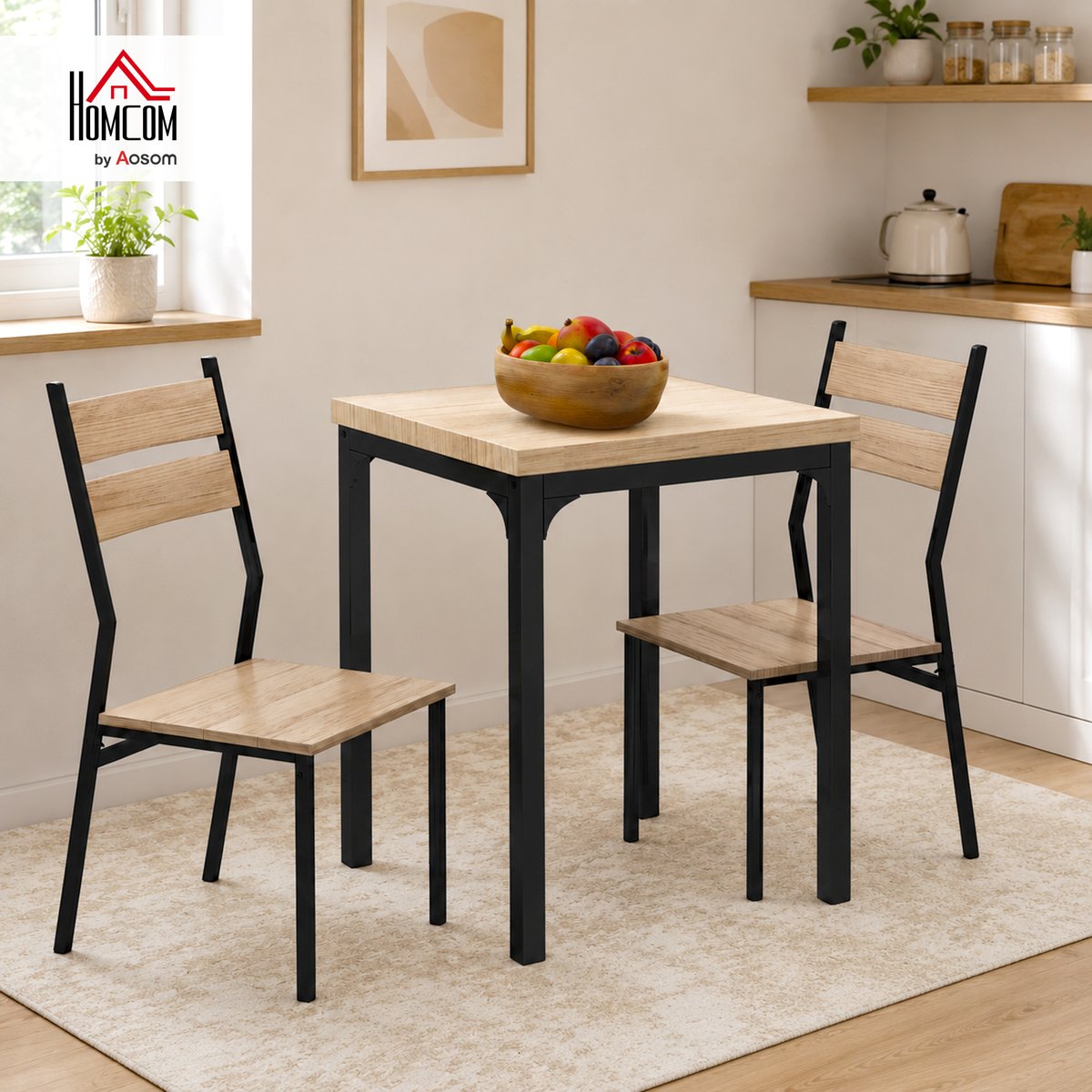 Ensemble de table à manger MDF Noir, Bois de noir, bois clair, HOMCOM