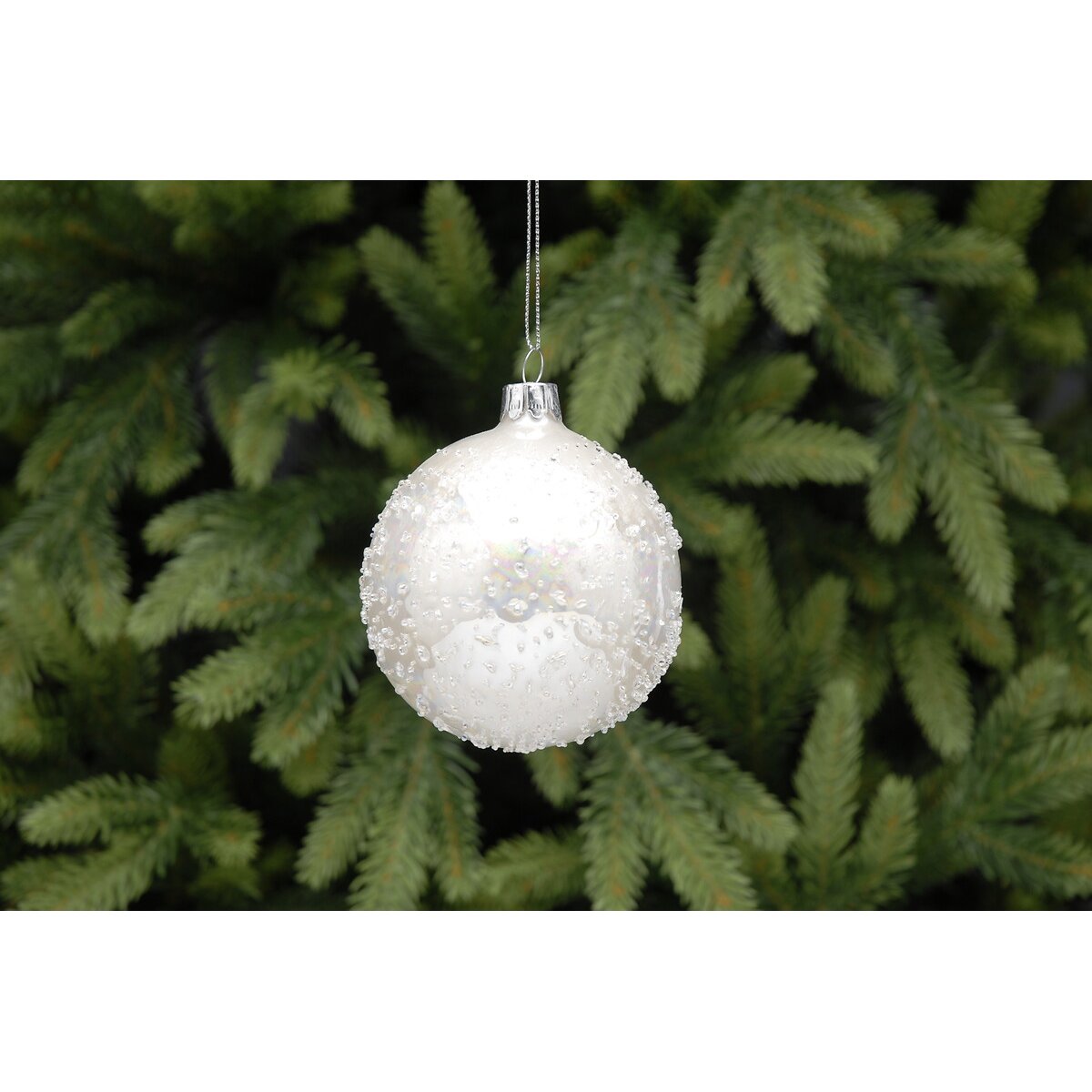 Set of 3 White Frosted Baubles silver-coloured, SO'HOME