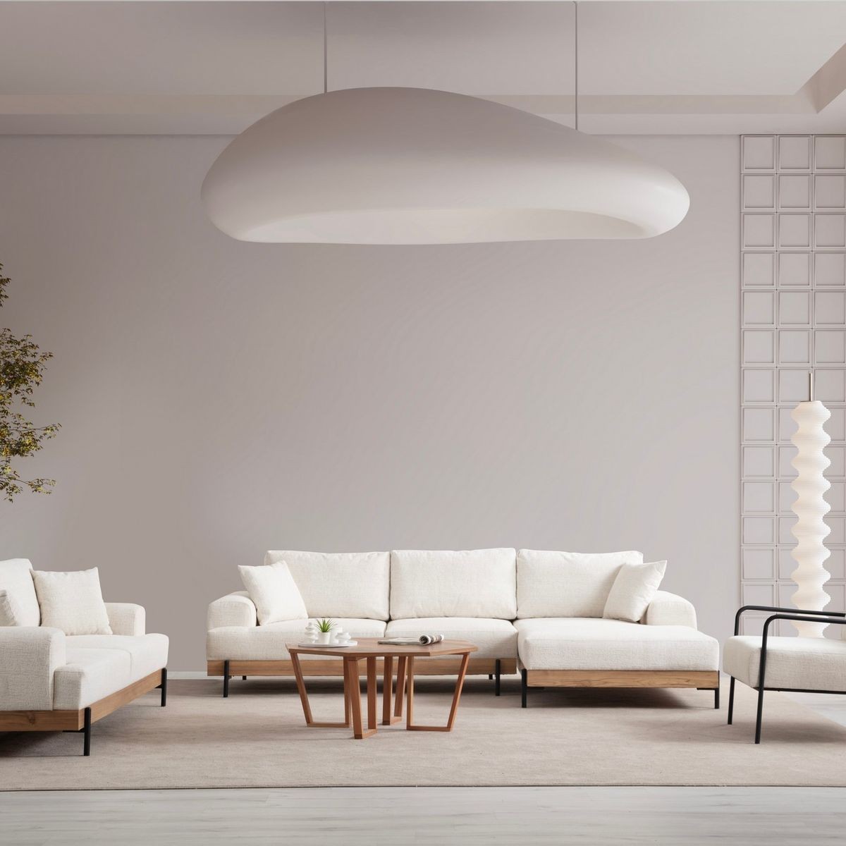 Canapé d'angle à droite 4 places en tissu - GIADA beige, HOMIFAB