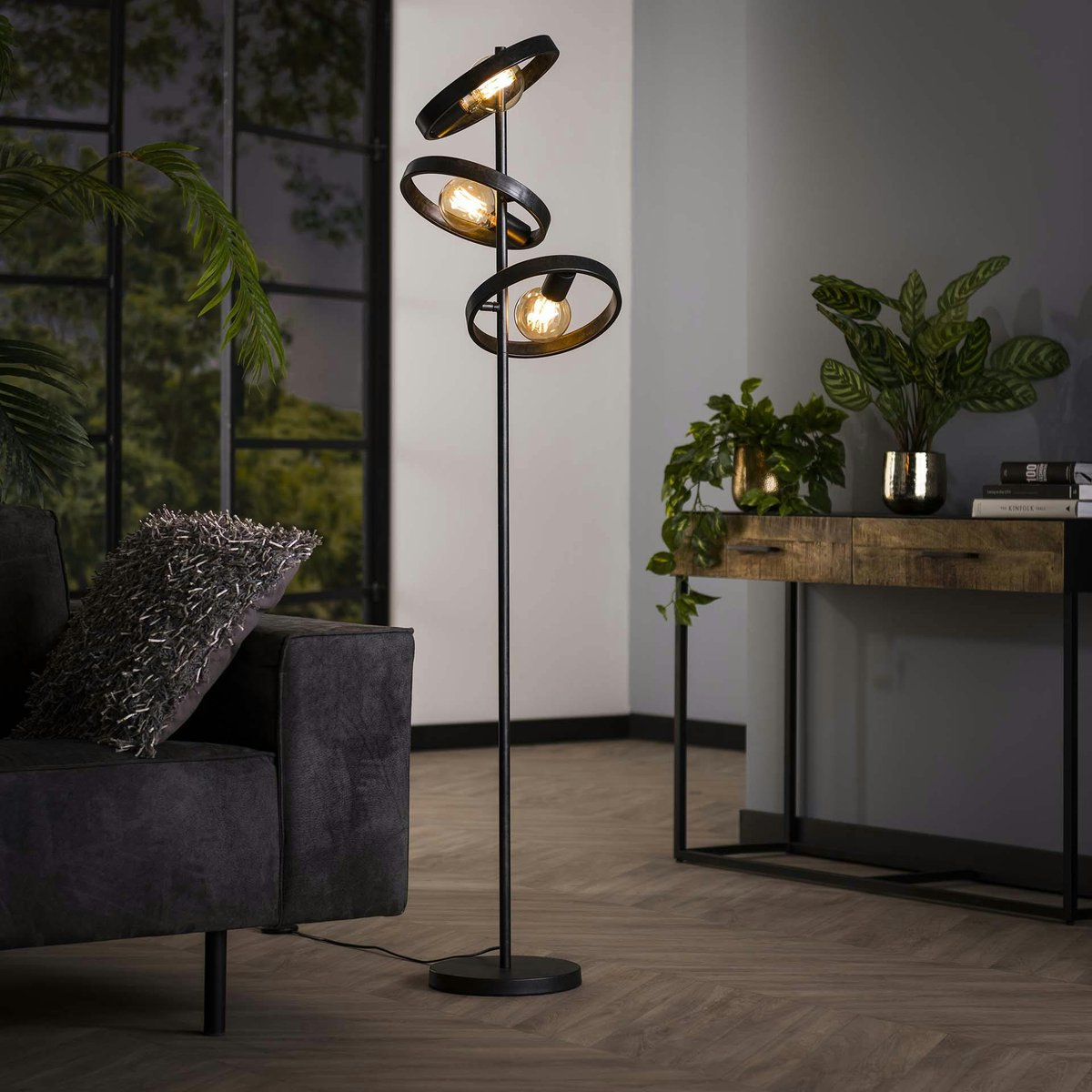 Lampadaire design 3 anneaux RALF gris foncé, PIER IMPORT