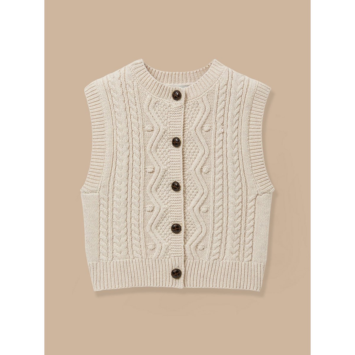 Cardigan torsadé sans manches ecru chine, CYRILLUS
