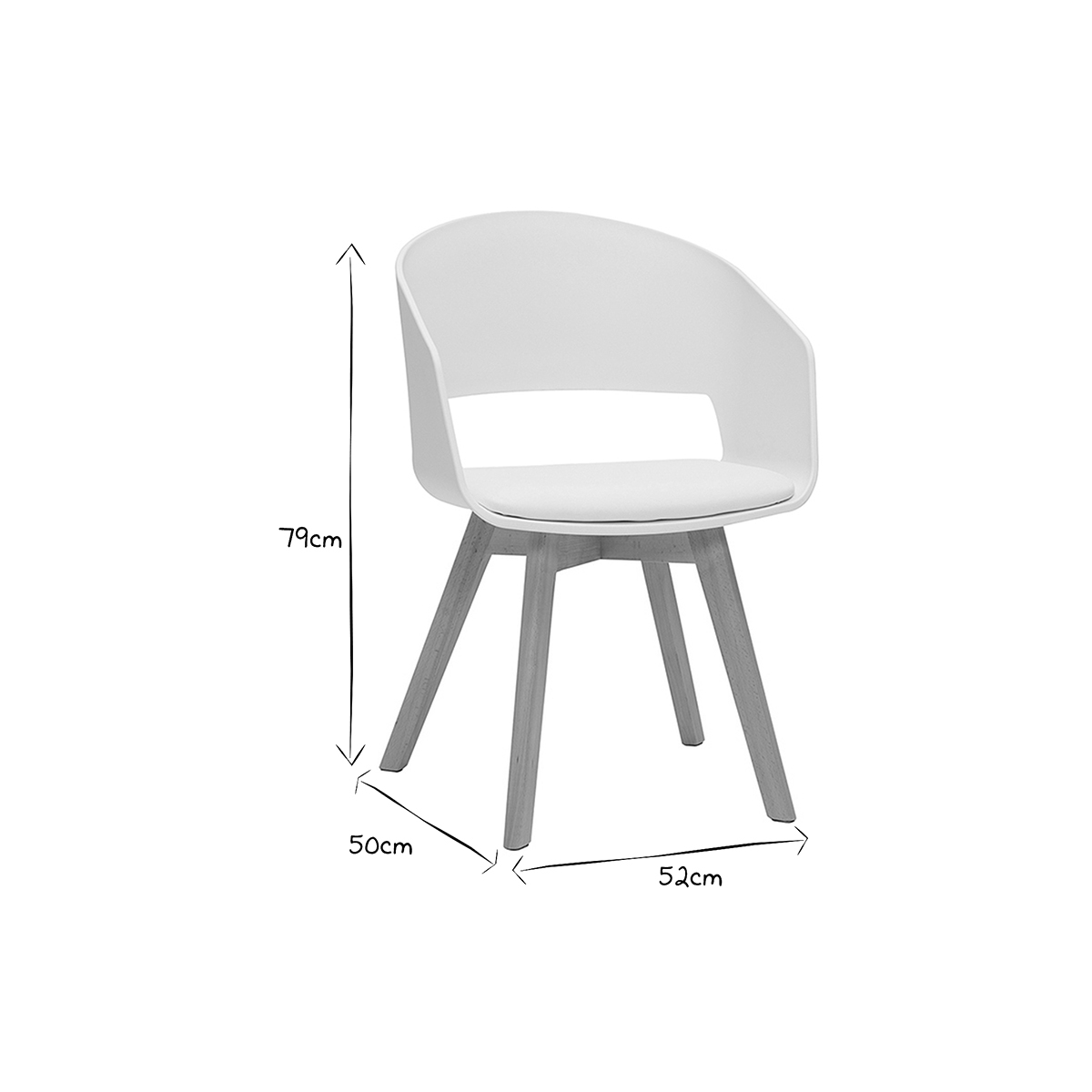Chaise scandinave pieds bois clair PRISMA blanc, MILIBOO