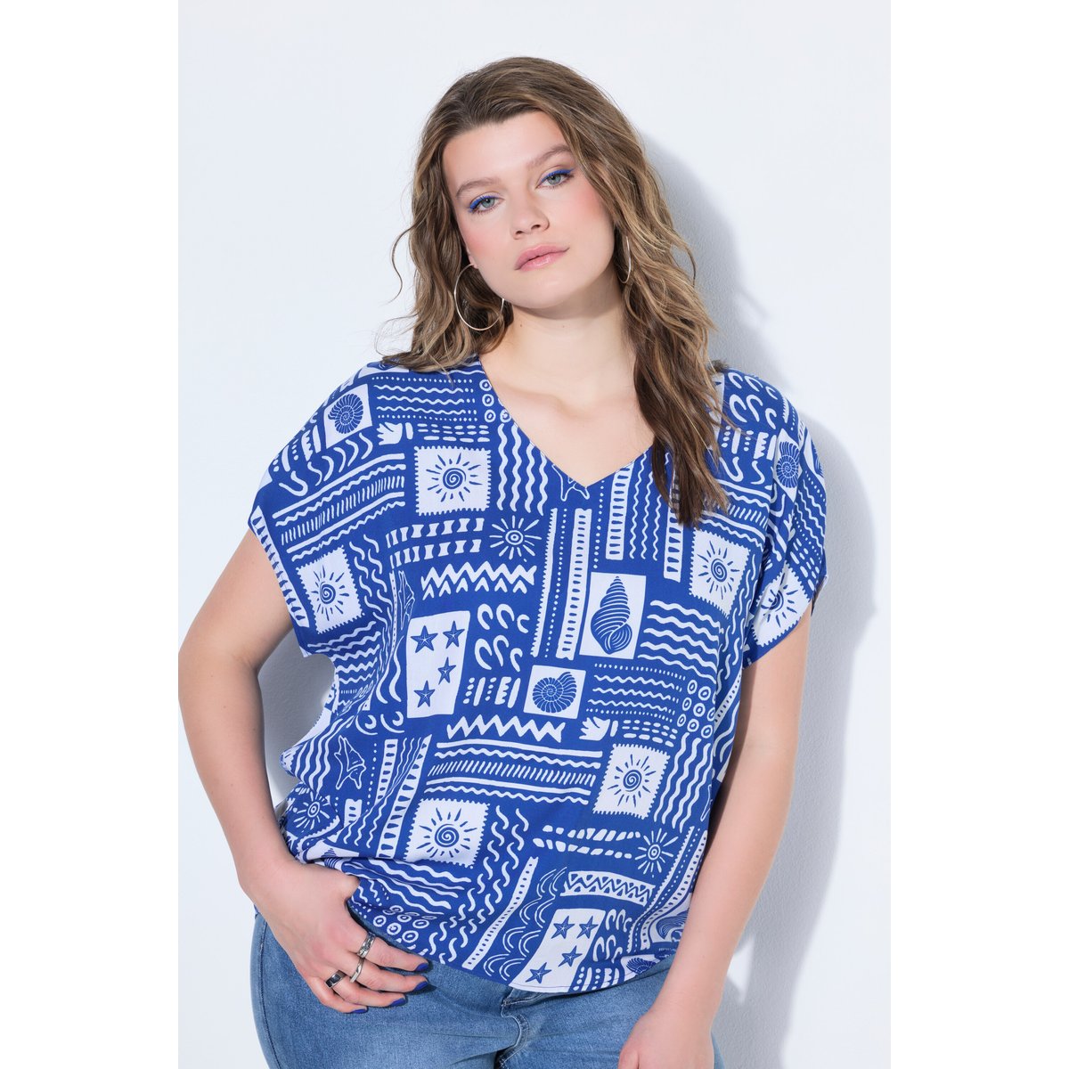 Blouse oversize, imprimé bleu cobalt, STUDIO UNTOLD