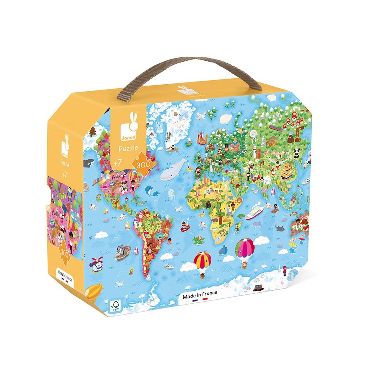 Puzzle Géant du Monde 300 pcs jaune, JANOD