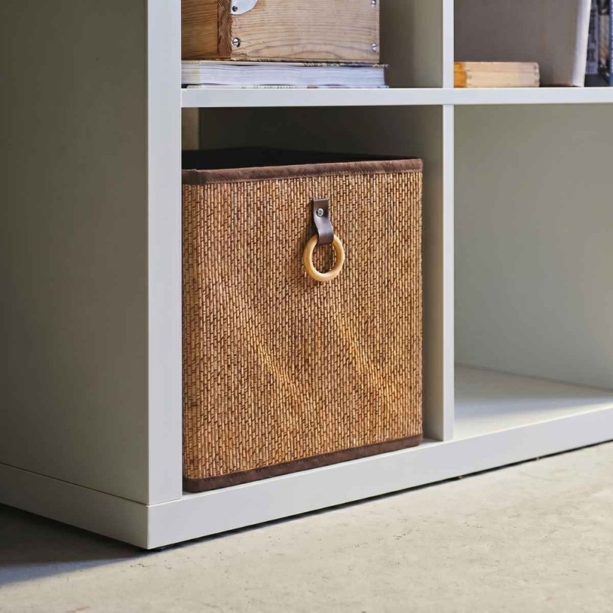 Cube de rangement en bambou tressé 31x31x31cm beige, ORNAMI