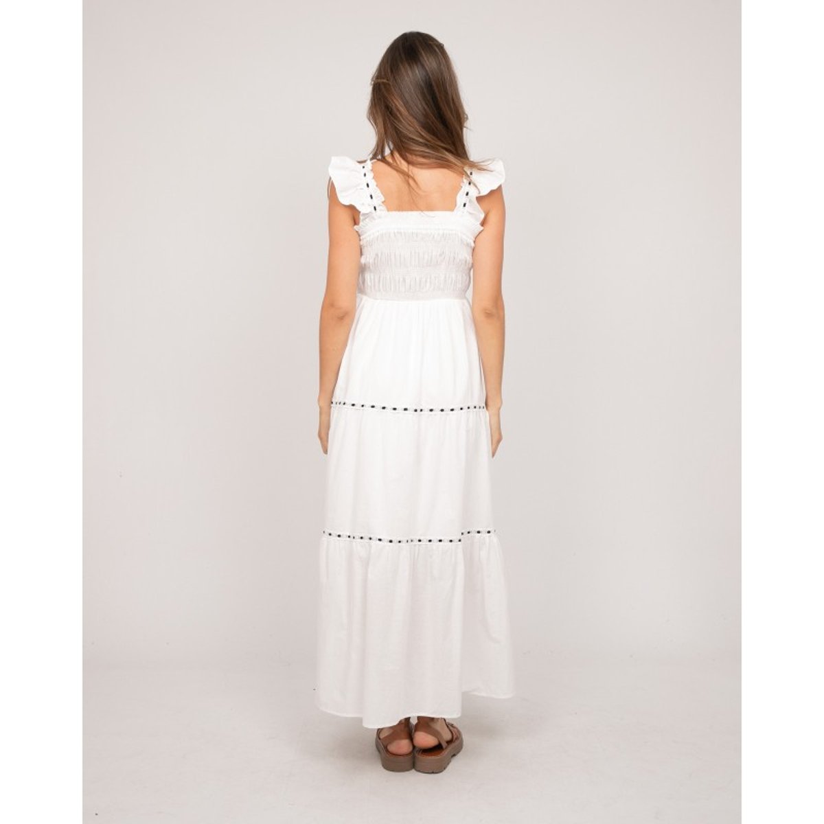 Robe Longue Bohème Bustier Smocké Irmina blanc, DONA LISA