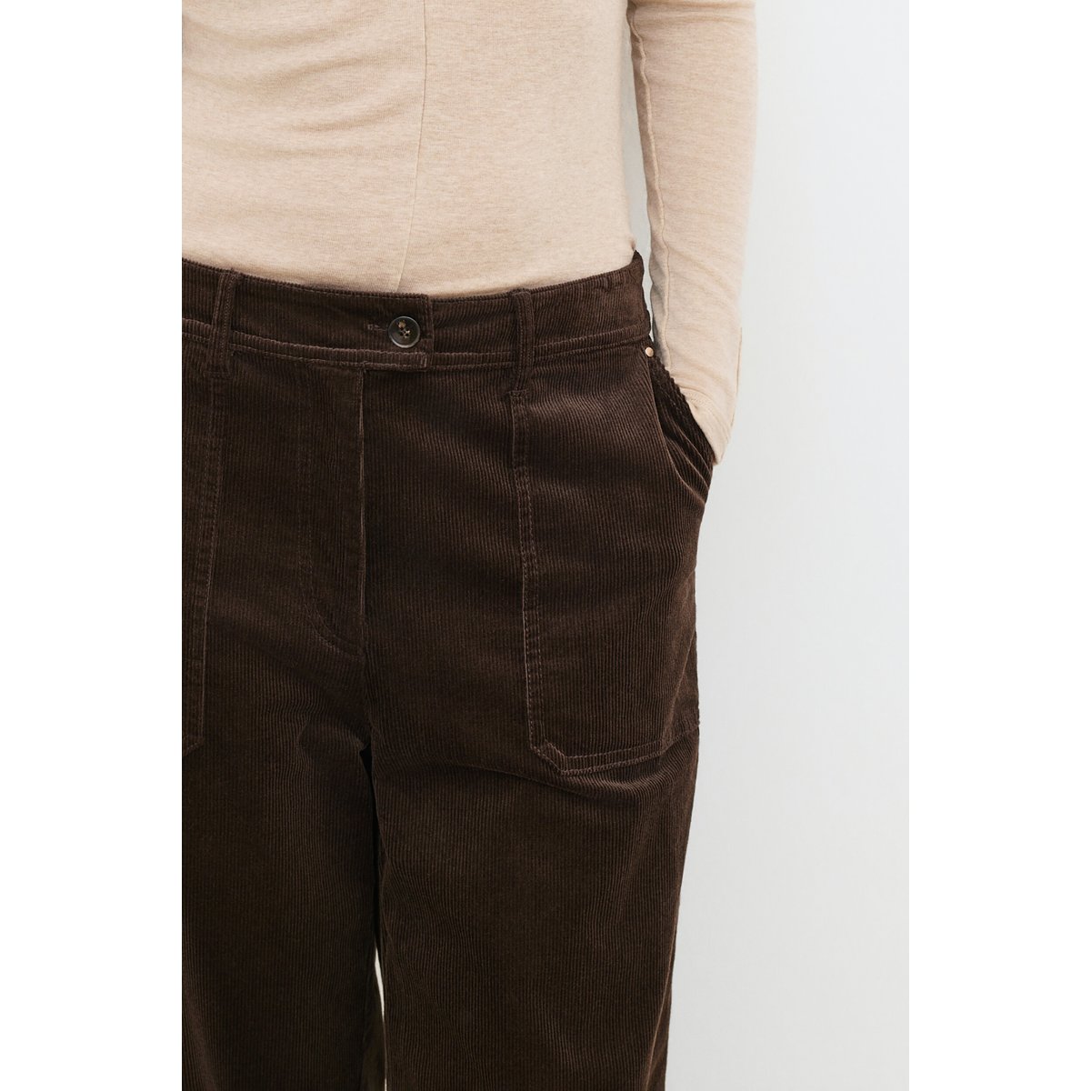 Pantalon large effet velours PHALTON marron foncé, CAROLL