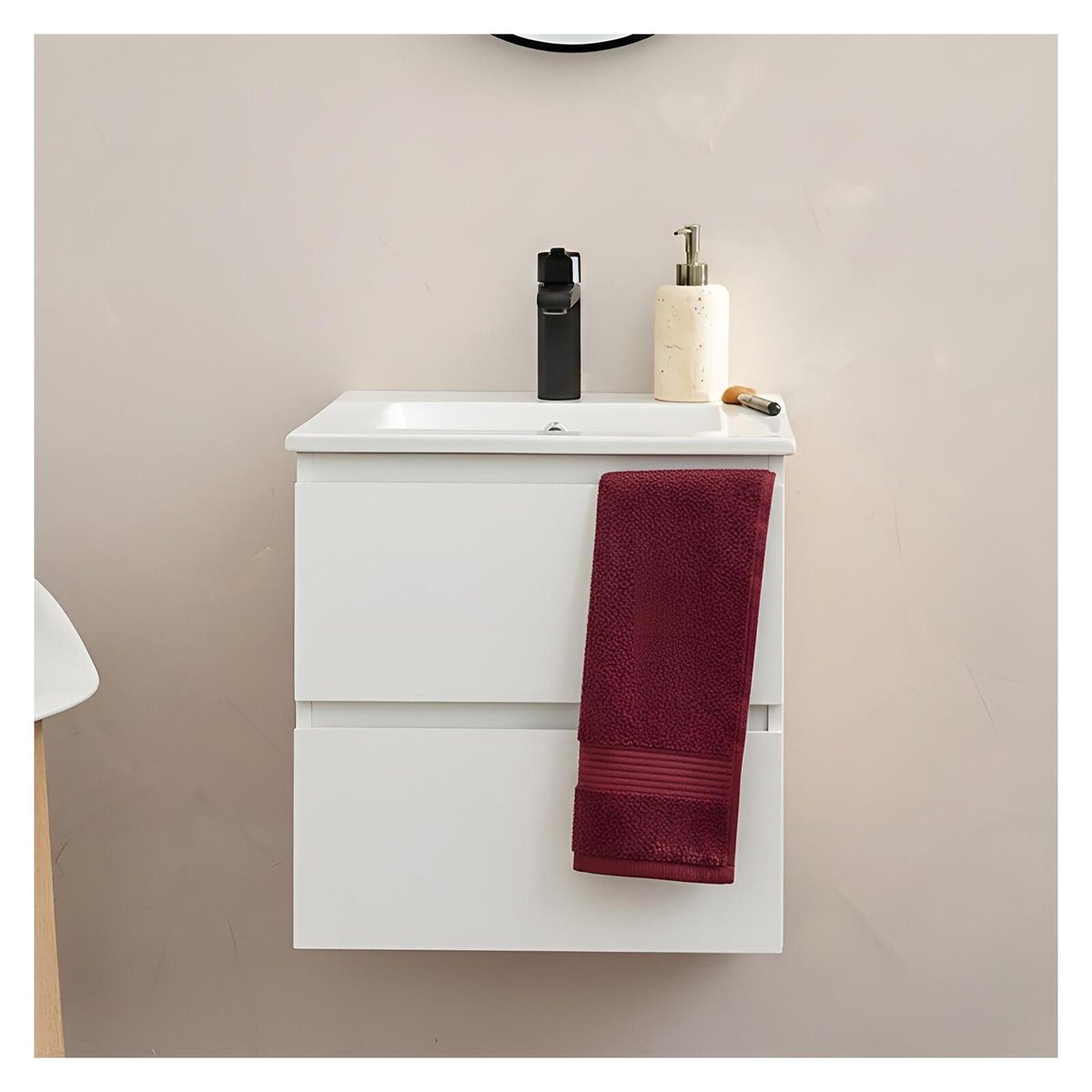 Meuble vasque 45cm et robinet noir SORRENTO blanc satiné, MOB IN