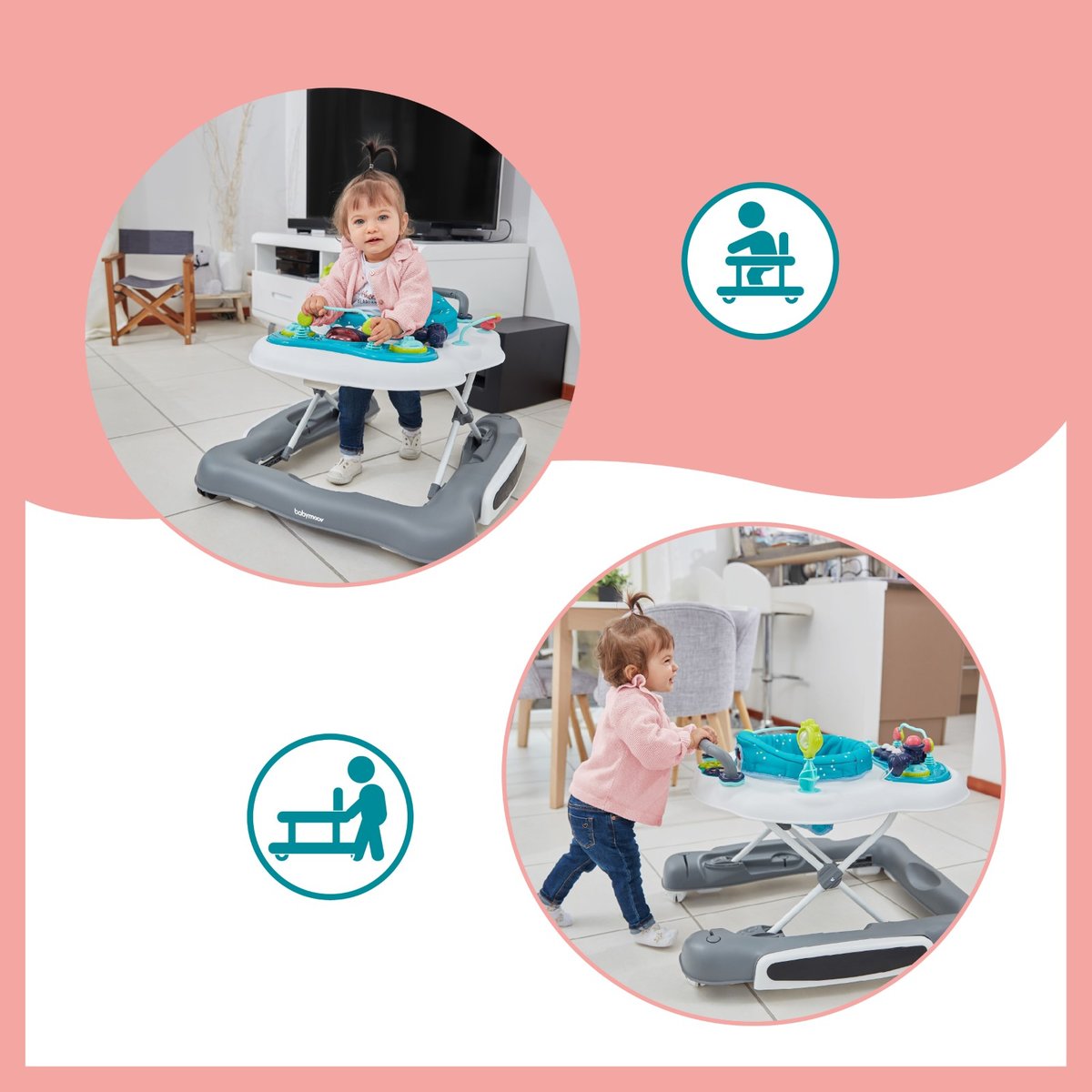 Trotteur Pousseur bébé 5 en 1 bleu, BABYMOOV