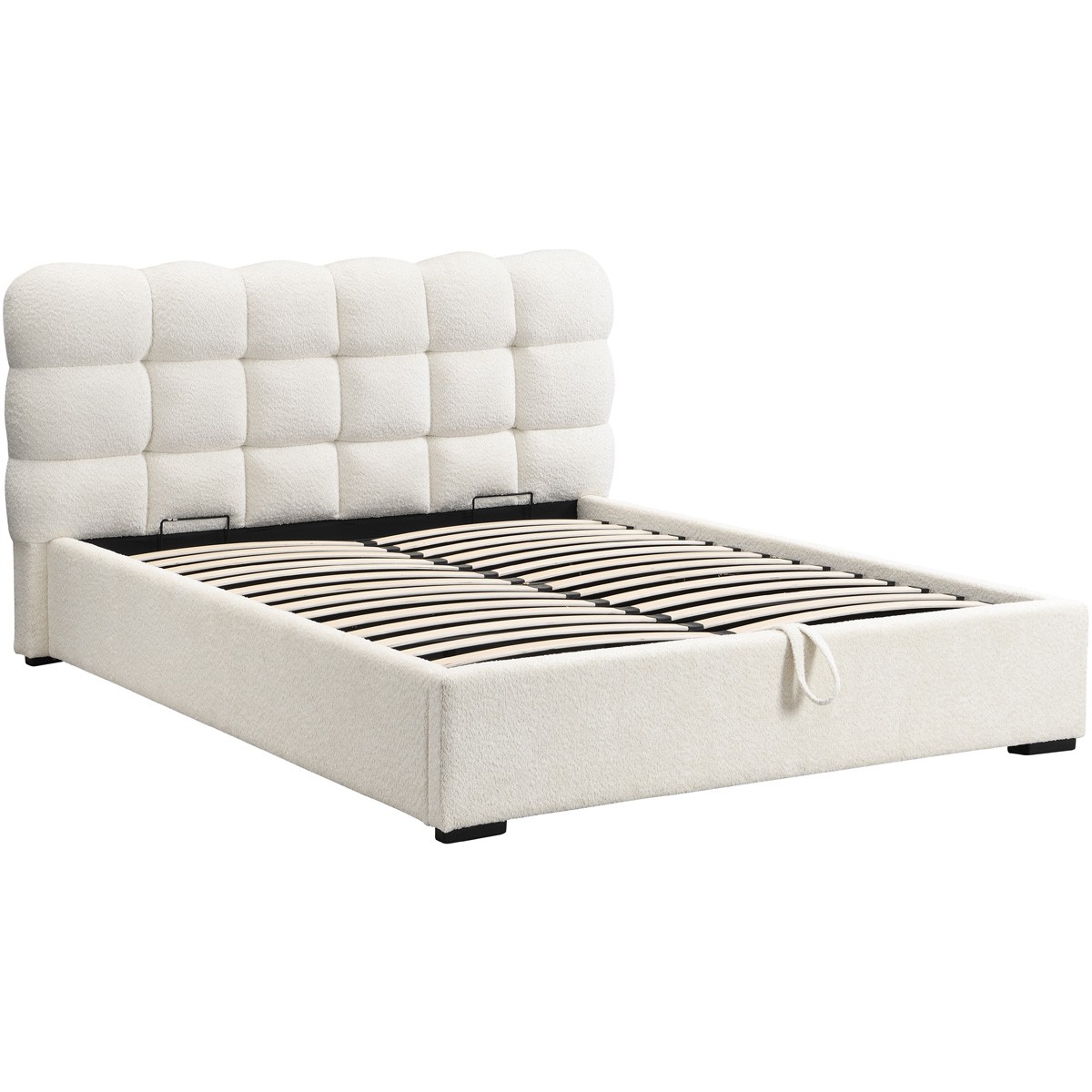 Lit coffre avec tête de lit en tissu bouclé - LOLA beige, HOMIFAB