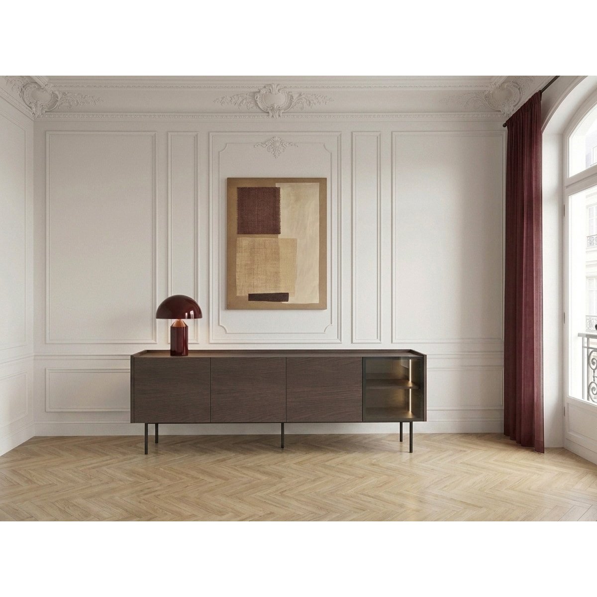 Meuble TV 220 cm , AURORA noir et noyer, BOBOCHIC