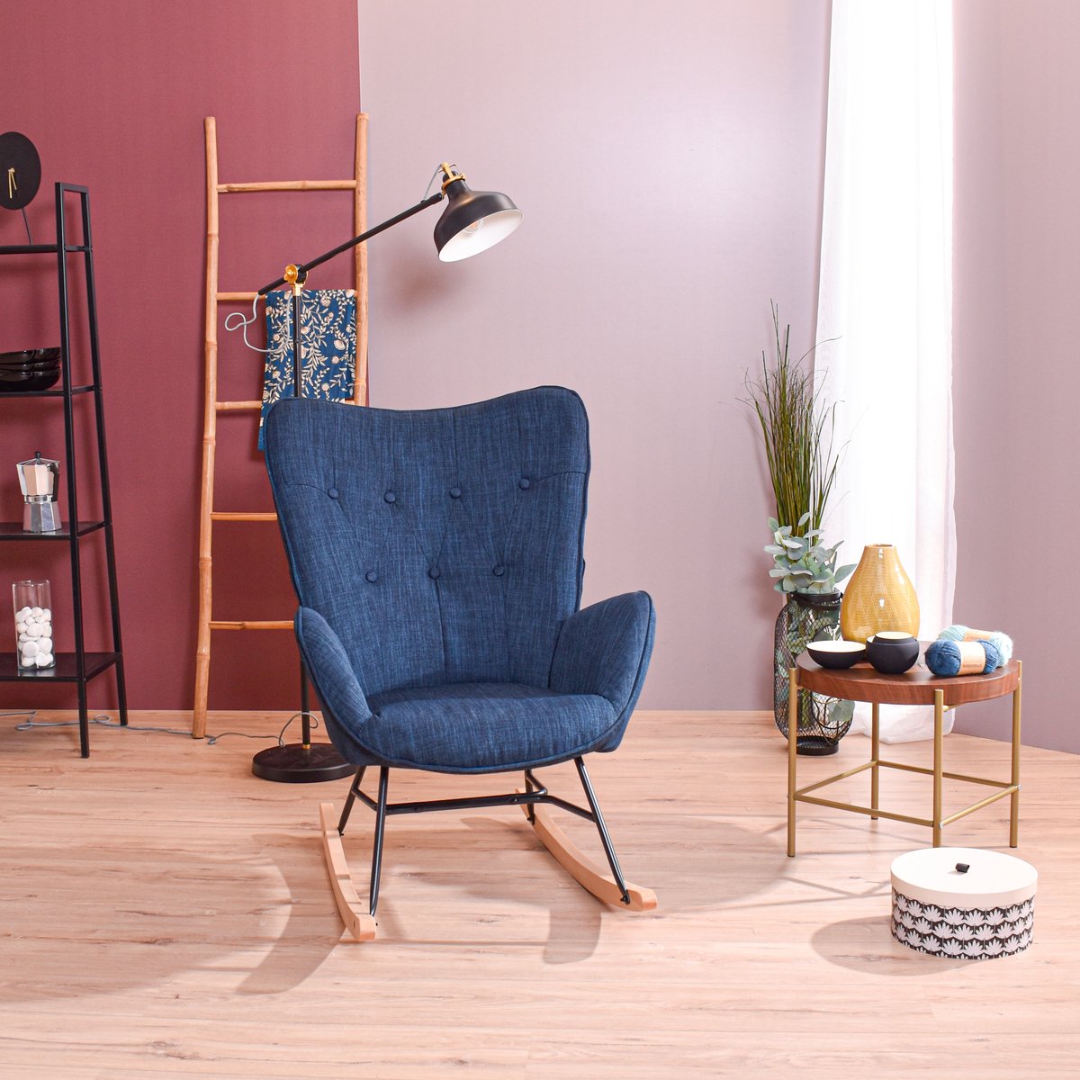 Fauteuil à bascule rocking chair scandinave, EPPING gris foncé, MEUBLES COSY