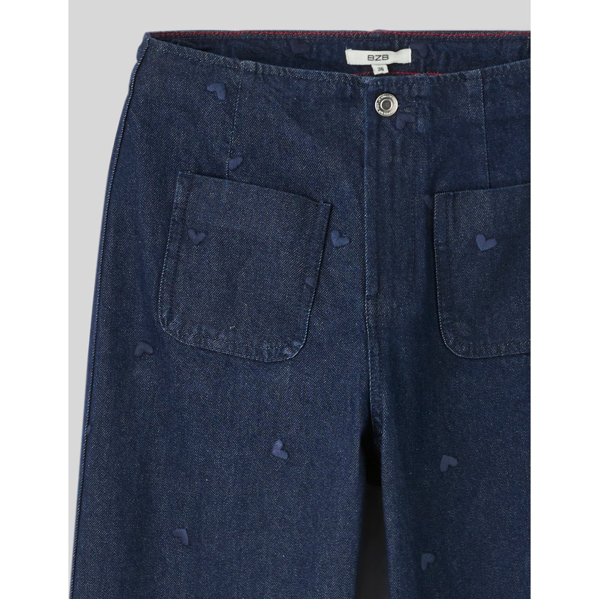 Jean wide leg brodé bleu moyen, BZB