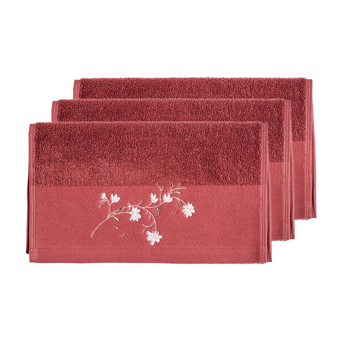Lot de 3 serviettes invité ELISE terre brulée, SENSEI MAISON