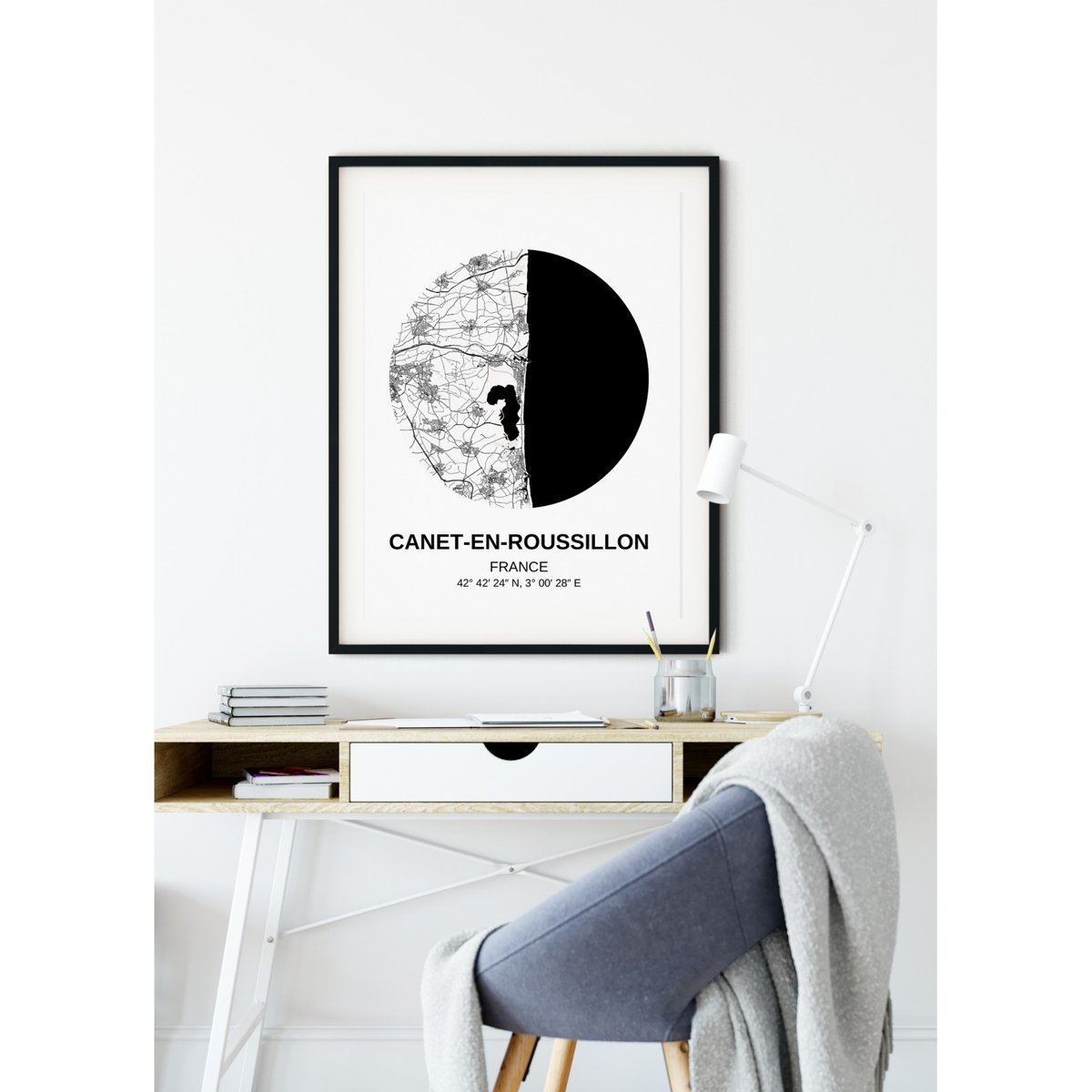 Affiche Carte Canet-en-Roussillon blanc, L'AFFICHERIE