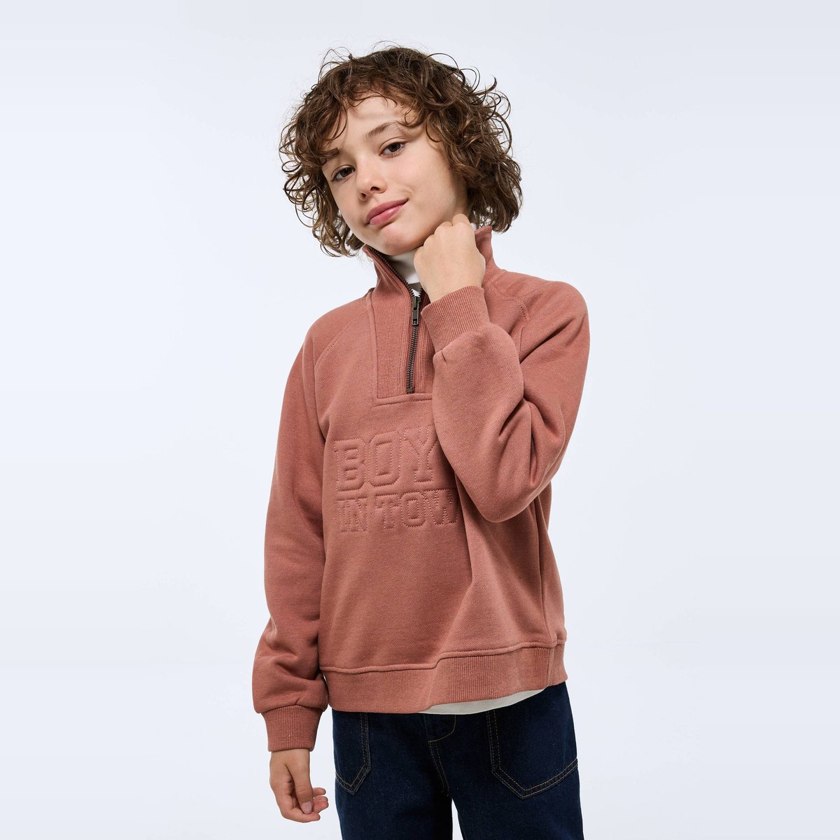 Sweat col camionneur avec inscription contenant du coton BIO GOTS cedar wood, MONOPRIX