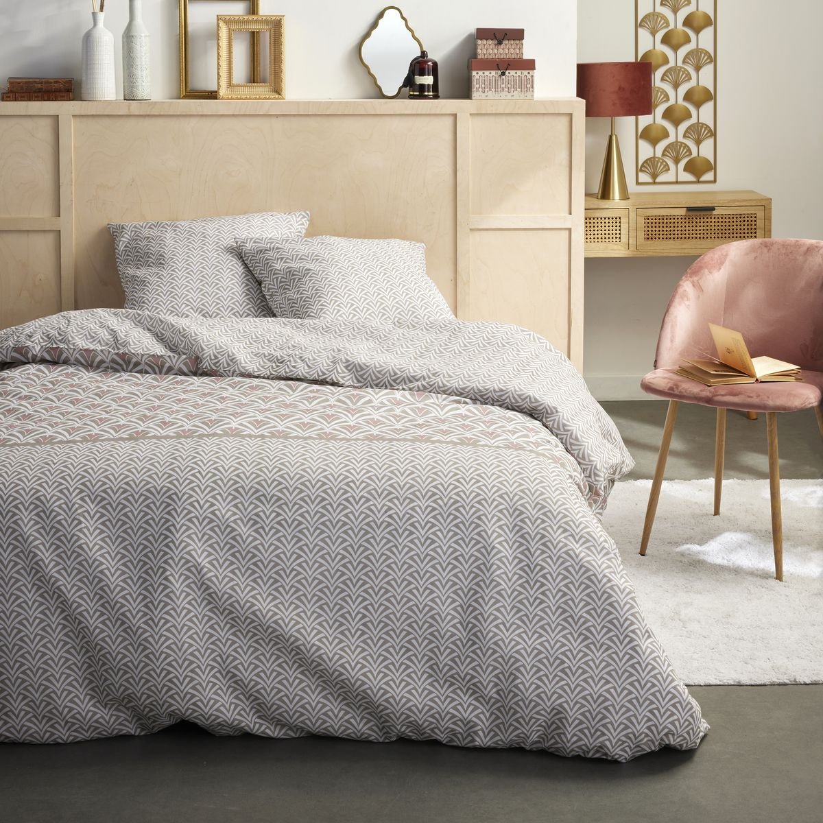 Parure de lit imprimé Géométrique Coton SUNSHINE VICTORINE beige, TODAY