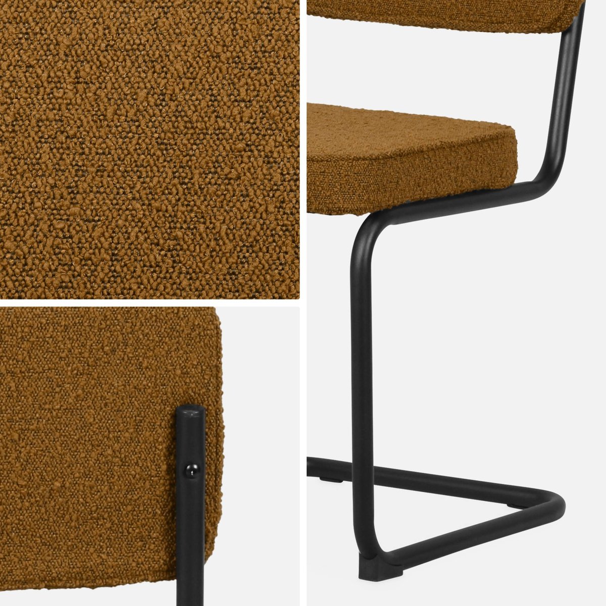 Chaise cantilever acier et bouclette texturée (lot de 2) MAJA ocre, SWEEEK