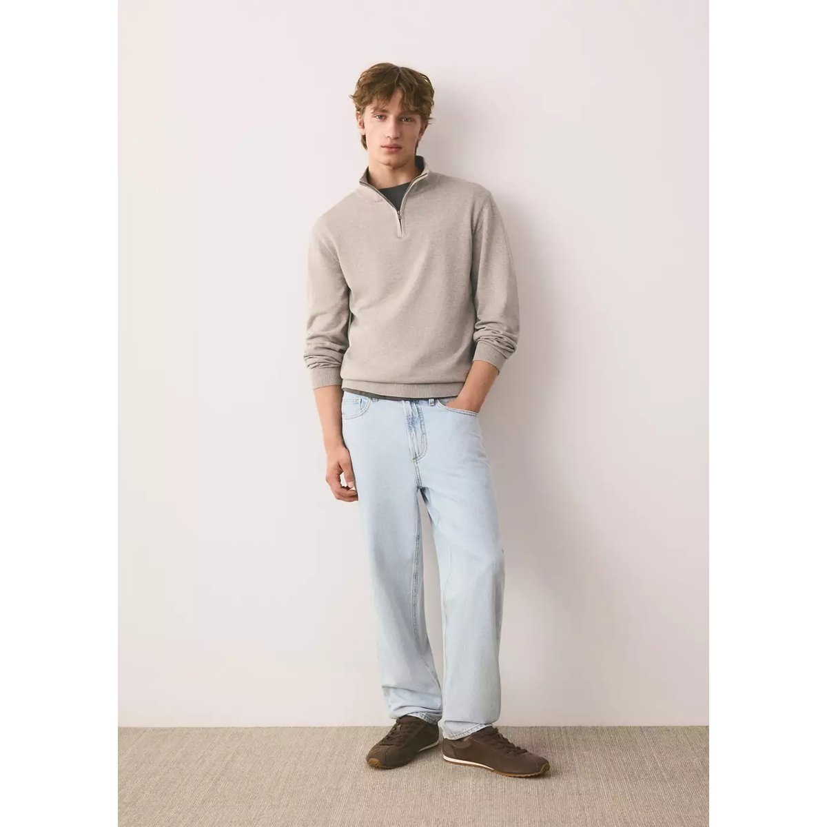 Pull col montant zip sable, MANGO TEEN
