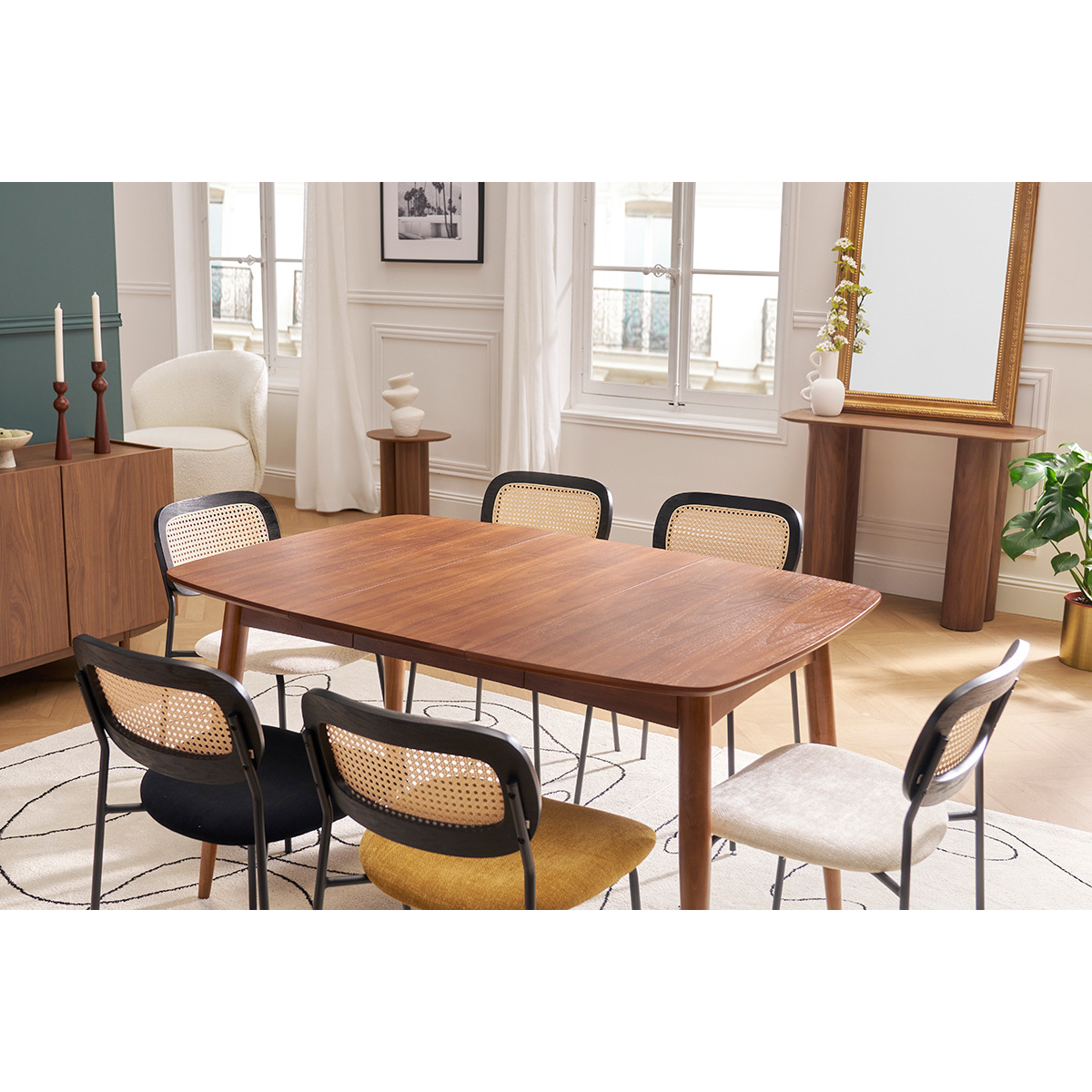 Table à manger extensible carrée en bois L90-130 cm NORDECO noyer, MILIBOO