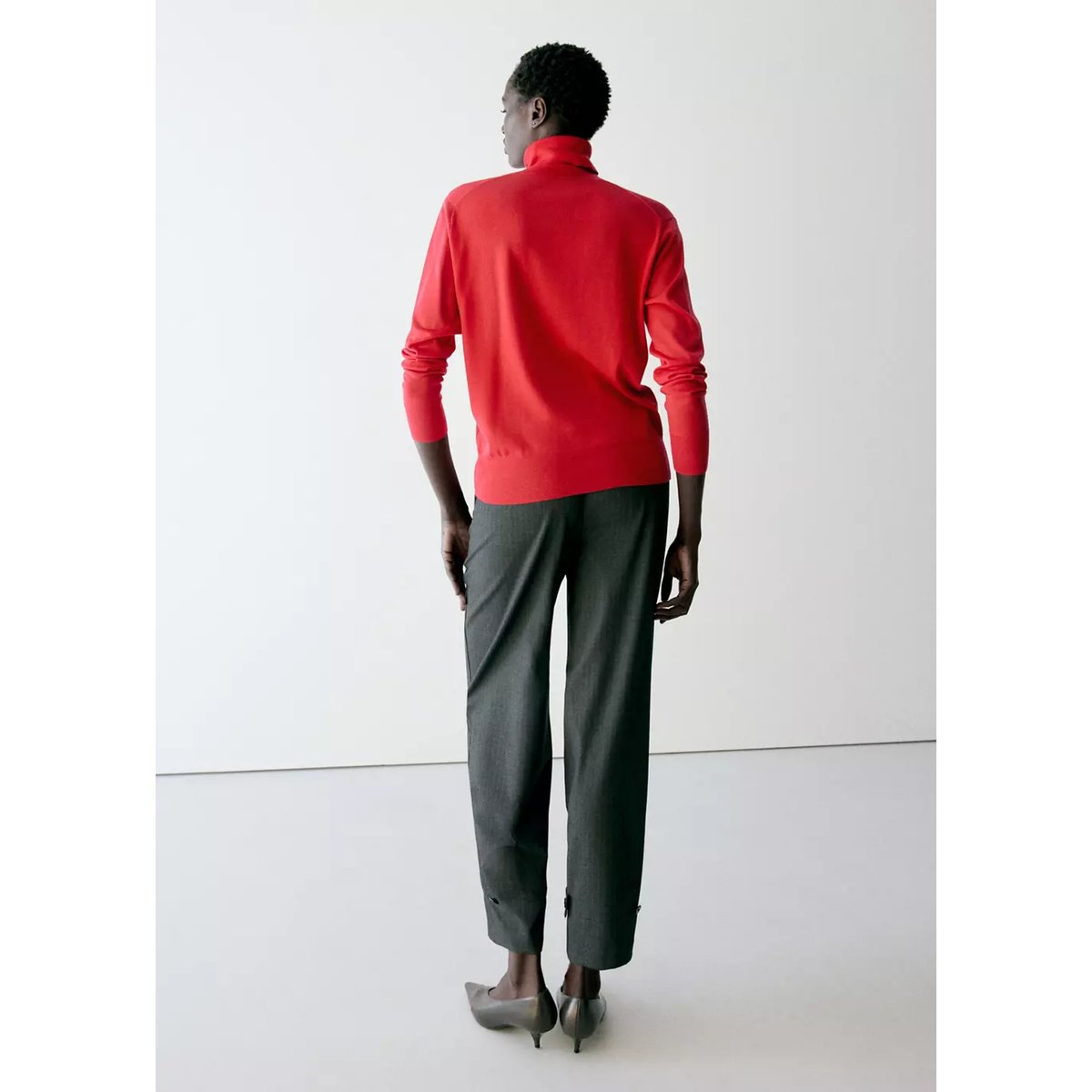 Pull-over maille col roulé rouge, MANGO