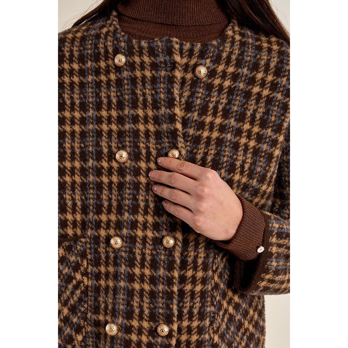 Chaqueta de punto a cuadros chocolate, MOLLY BRACKEN