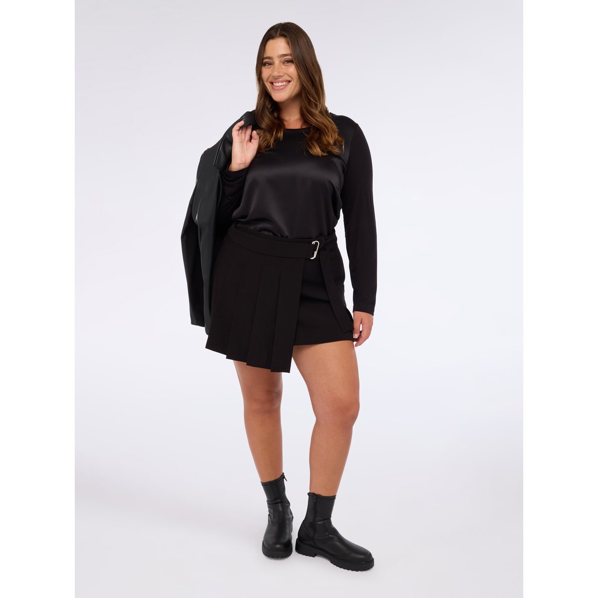 T-shirt bimatière à manches longues noir, FIORELLA RUBINO
