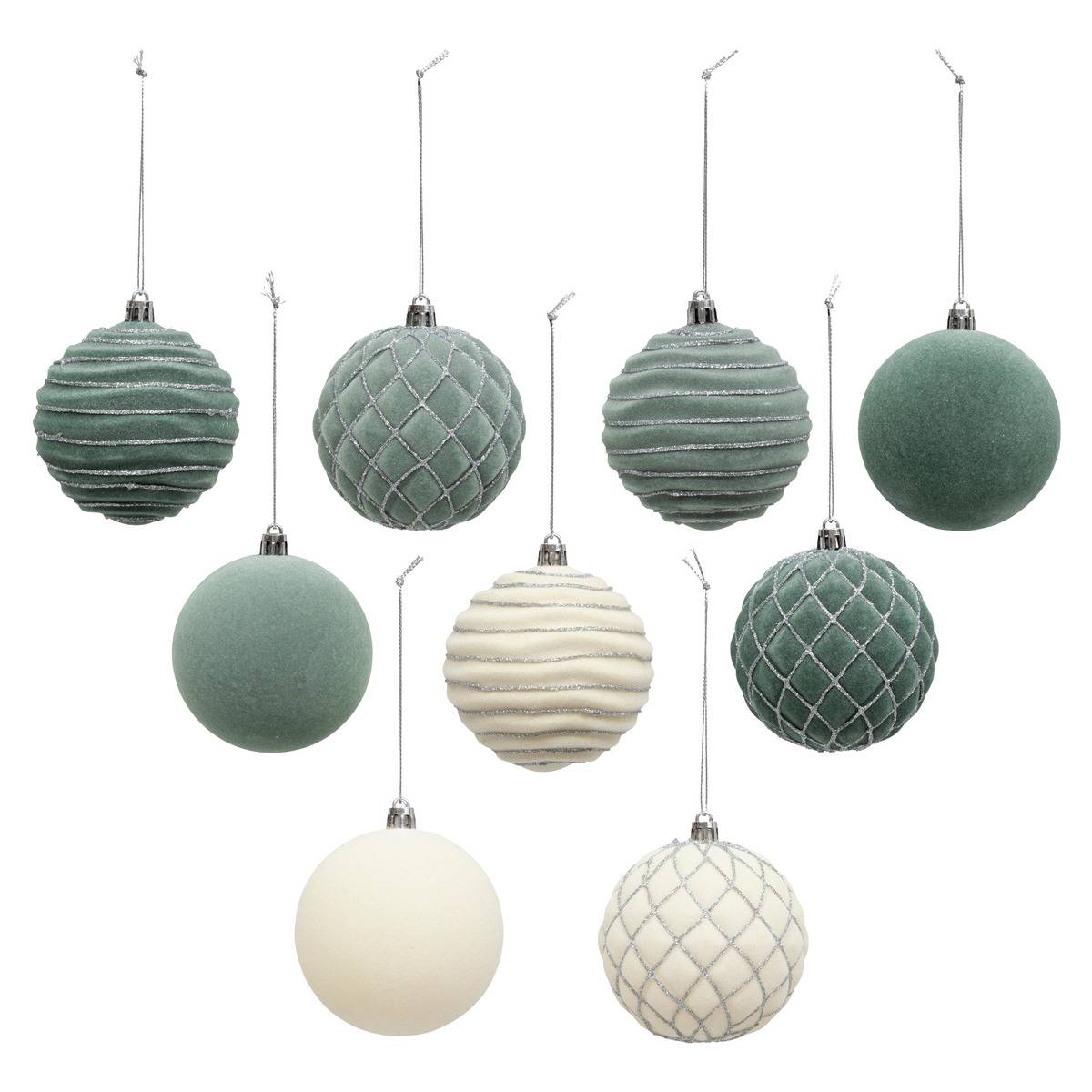 Boule de Noël pailletté vert x9 80mm vert, ATMOSPHERA