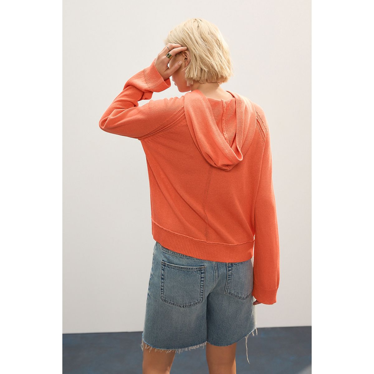 Sweat à capuche décontracté en maille légère orange corail, NEXT
