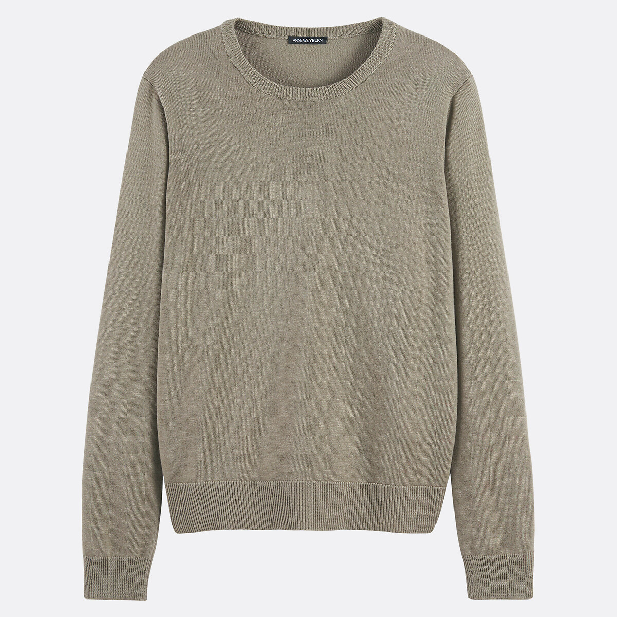Pull col rond en fine maille, en laine mélangée vert sauge, ANNE WEYBURN