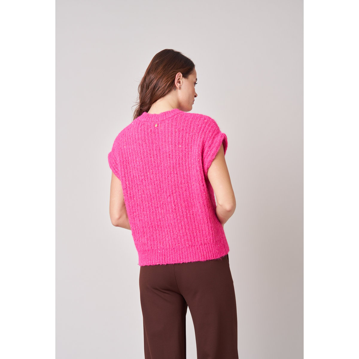 Pull à manches courtes femme en maille douce SYLBIA rose, DEELUXE