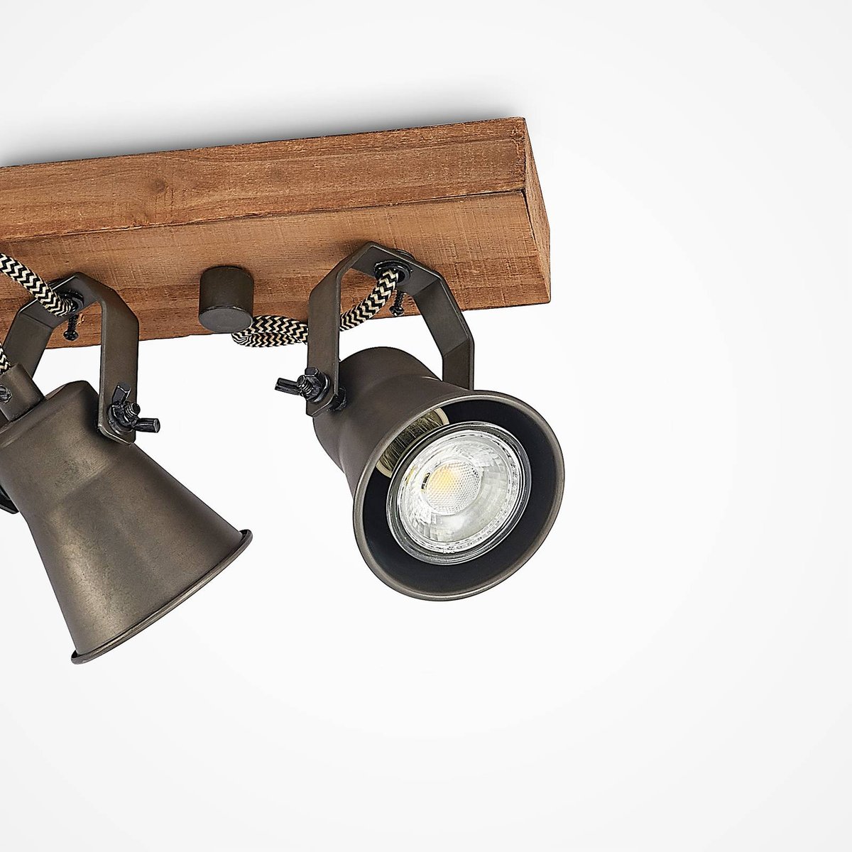 Projecteur halogène en bois vintage marron, noir, LINDBY