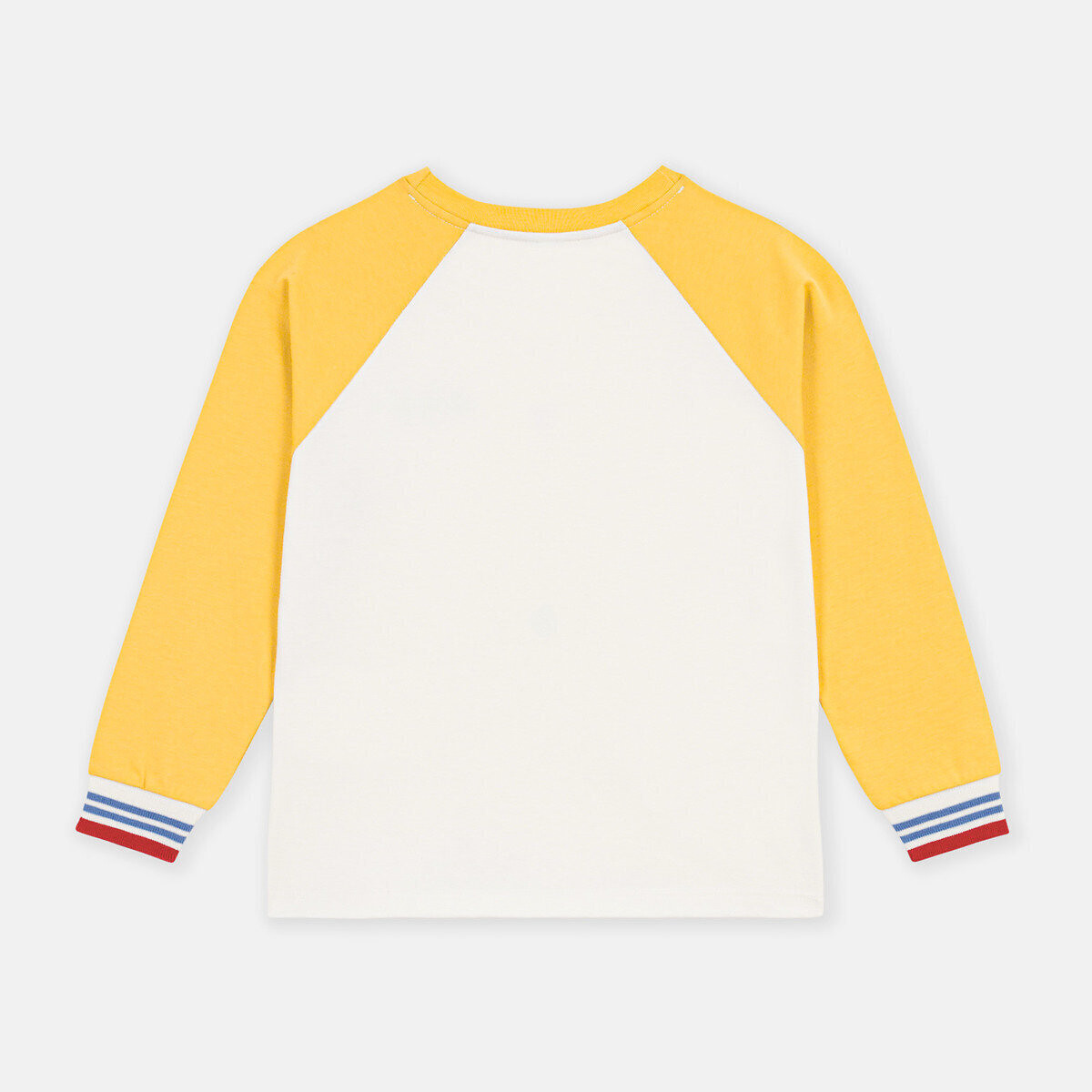 T-shirt manches longues en coton colorblock ecru/jaune, PETIT BATEAU