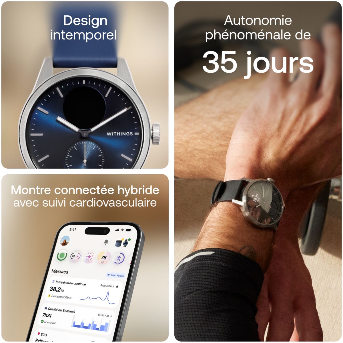 Montre santé Scanwatch 2 Blue Silver 42mm couleur unique, WITHINGS
