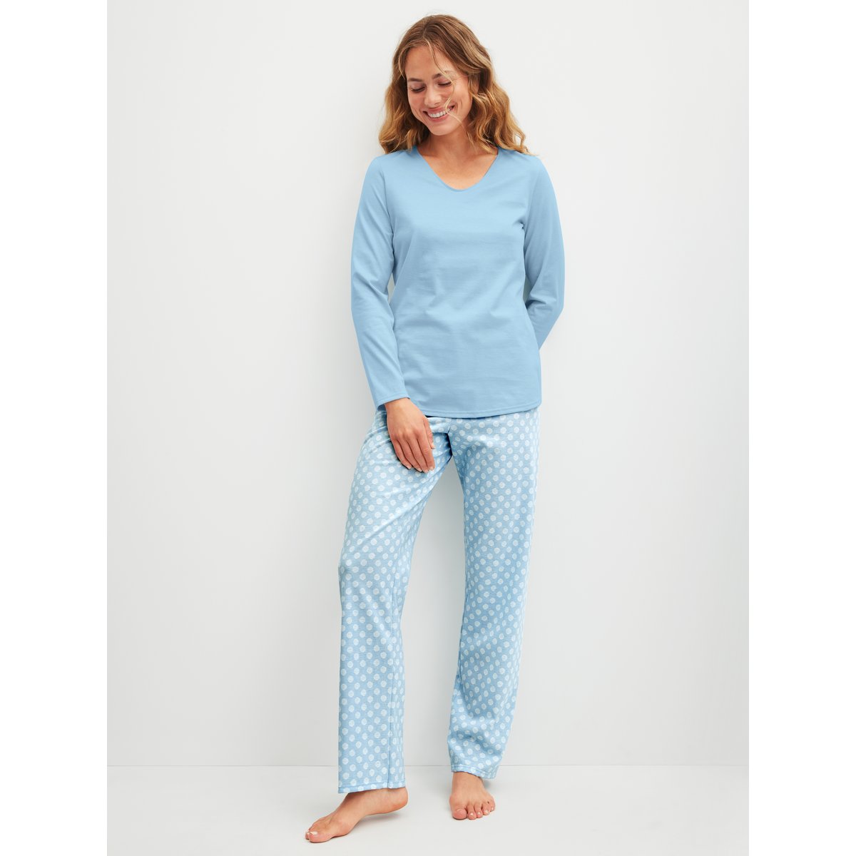 Pyjama, longue manches longues Coton LOVELY NIGHTS bleu cascade, CALIDA