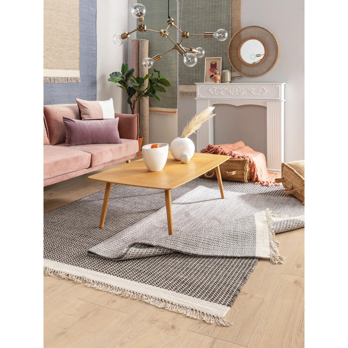 Tapis de couloir en laine tissé main KIM noir & blanc, BENUTA
