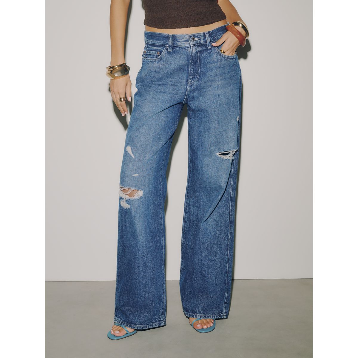 Jean large city taille haute authentique bleu foncé, NEXT