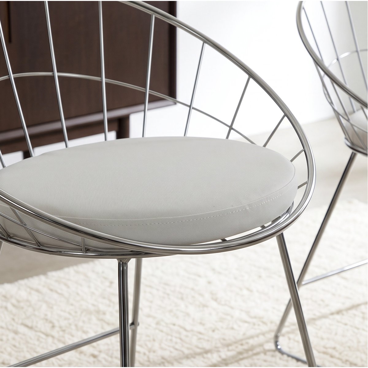Lot de 2 chaises métal chromé coussin blanc, ALEX gris argent, HAPPY GARDEN