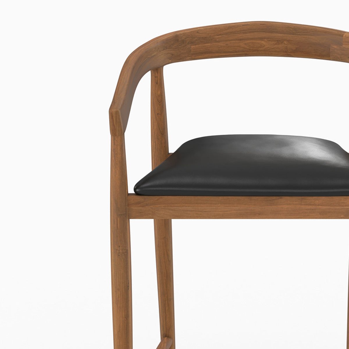 Lot de 2 chaises de bar 77 cm en bois de teck vernis et assise en cuir - BALI noir, MAISON PAVANE