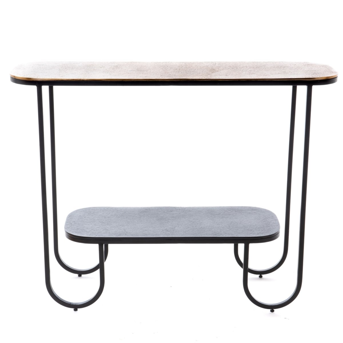 Console arrondie 2 niveaux en aluminium L102 cm noir, AMADEUS