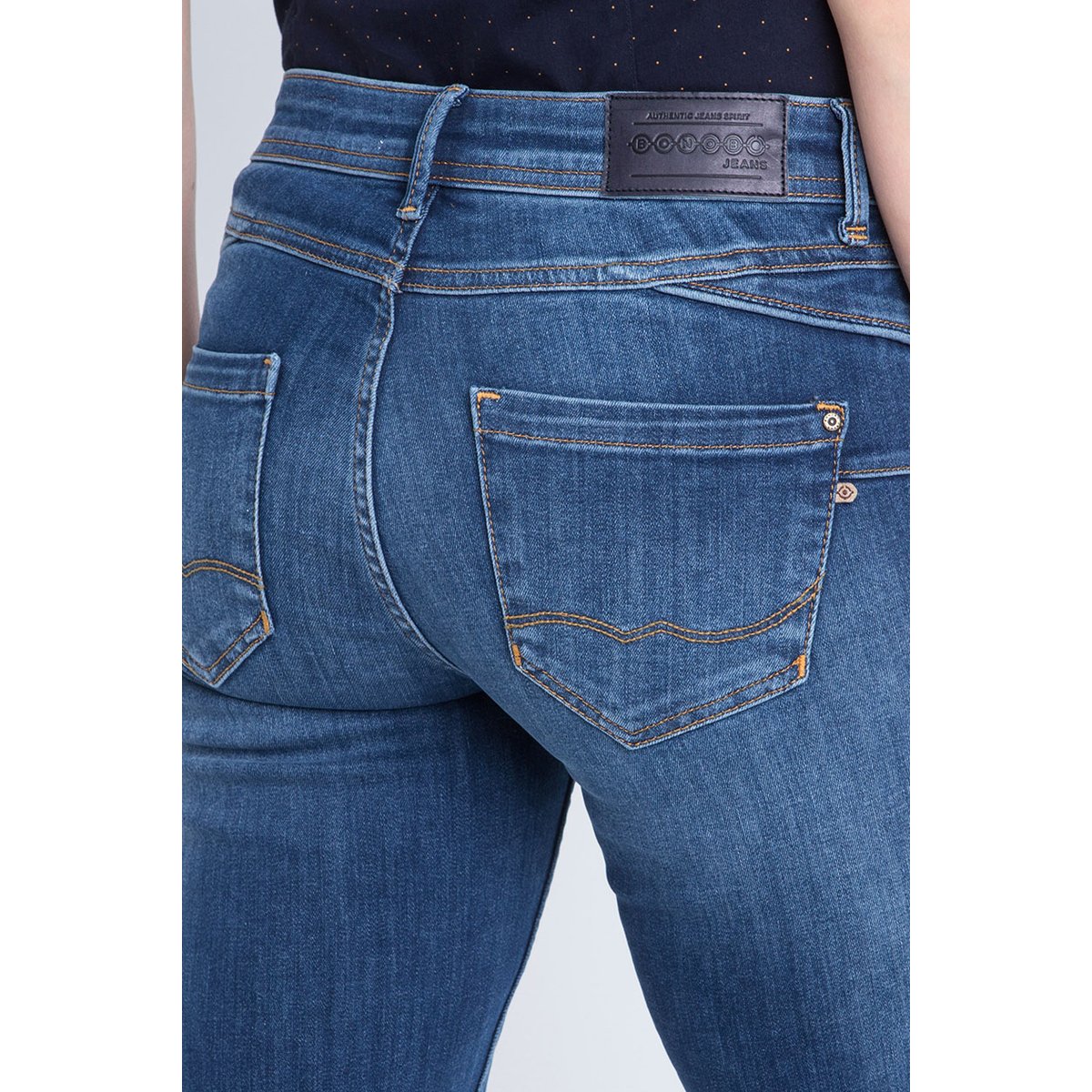 Jeans regular taille haute bleu fonce, BONOBO
