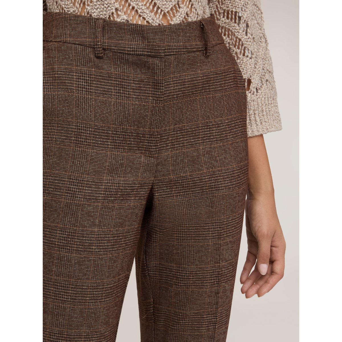 Pantalon cigarette à motif prince de Galles marron, MOTIVI