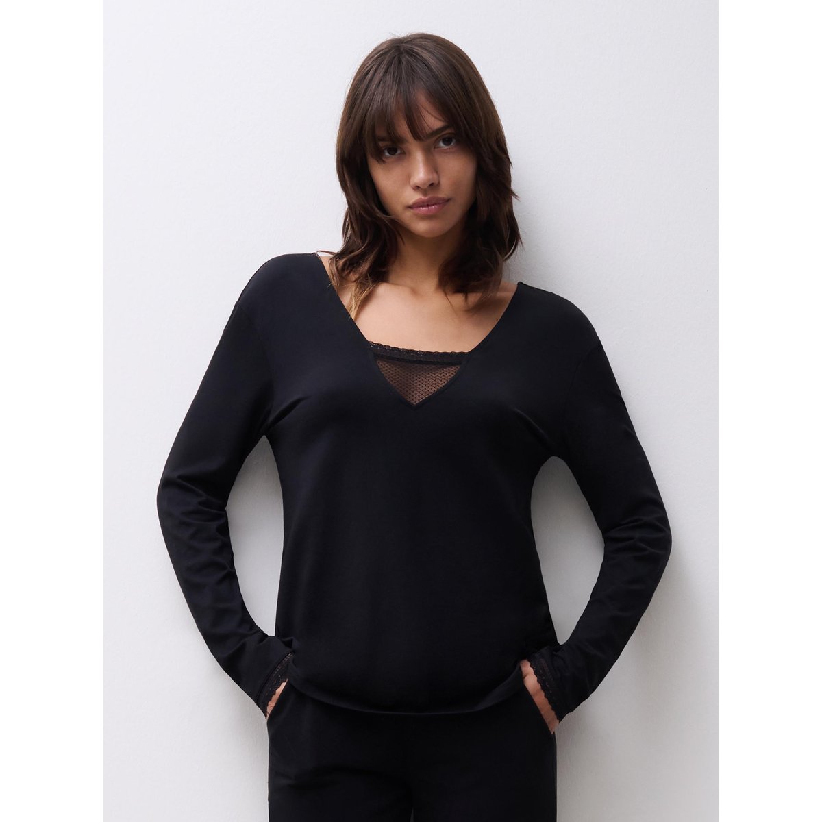 T-shirt manches longues ROMANCE noir, CHANTELLE