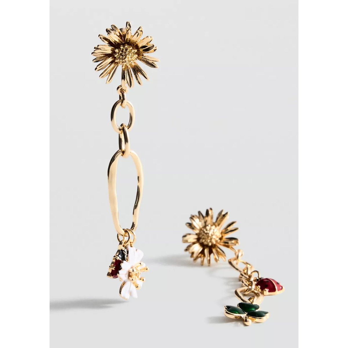 Boucles d'oreilles longues fleurs or, MANGO