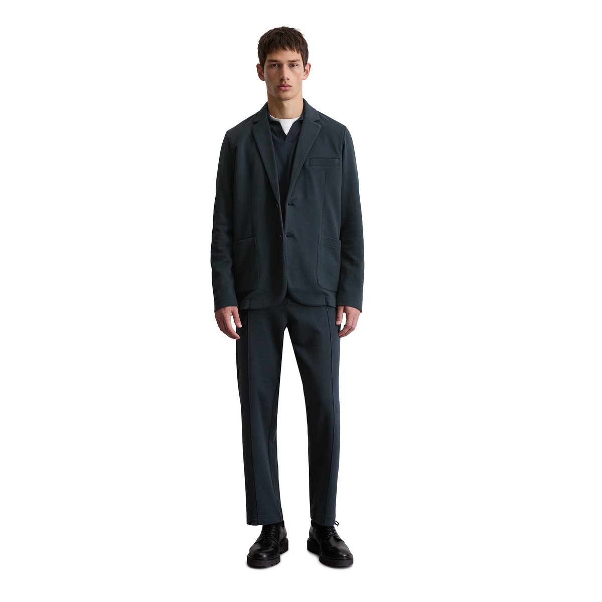 Blazer en jersey shaped en coton bio mélangé bleu foncé, MARC O'POLO