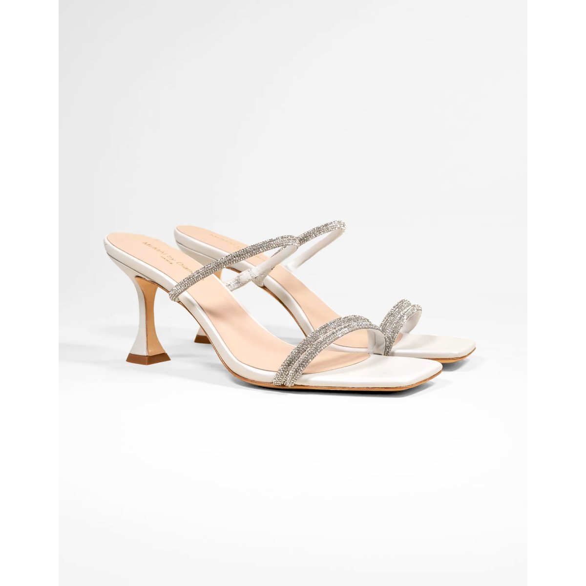 Mules à bout carré et strass TOKYO blanc, MI MAI