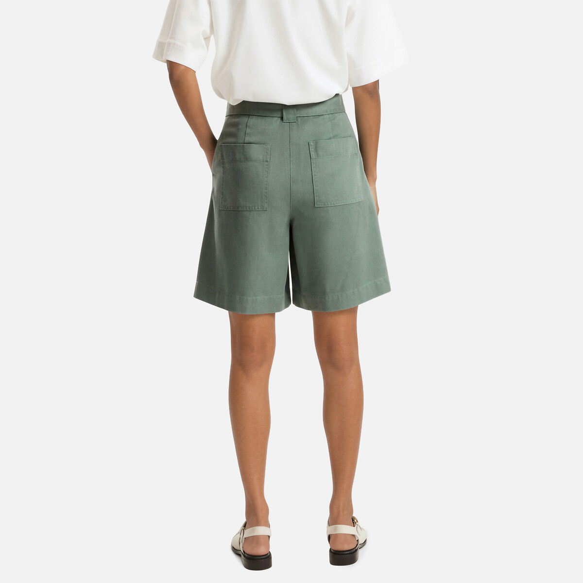 Bermuda cargo ceinturé en lyocell et coton vert tilleul, LA REDOUTE COLLECTIONS