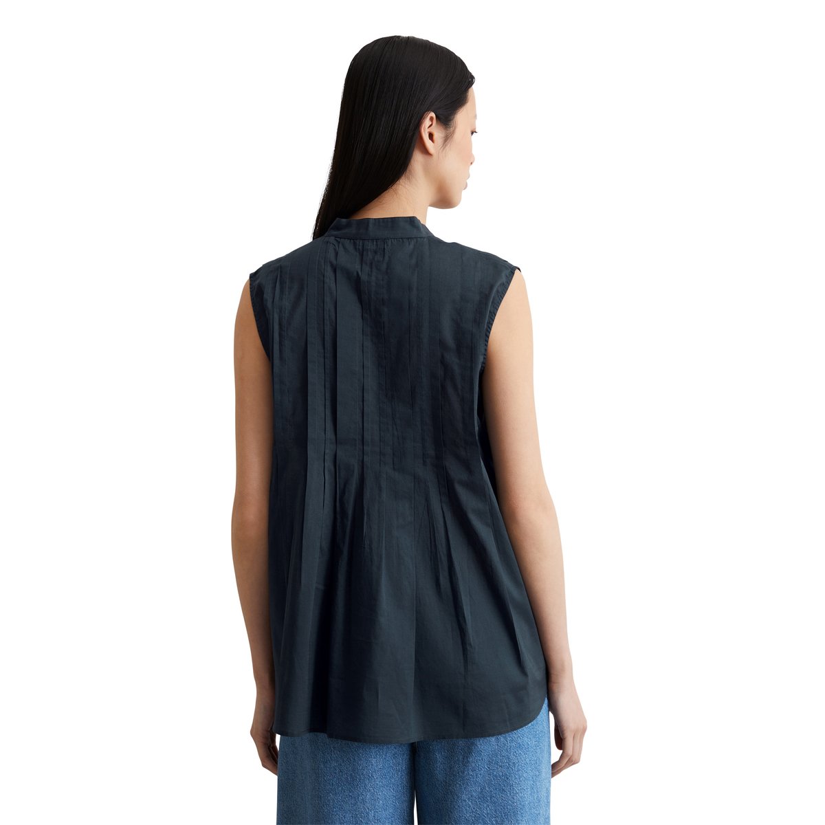 Blouse sans manches relaxed en voile de coton Silky-Touch bleu fooncé, MARC O'POLO