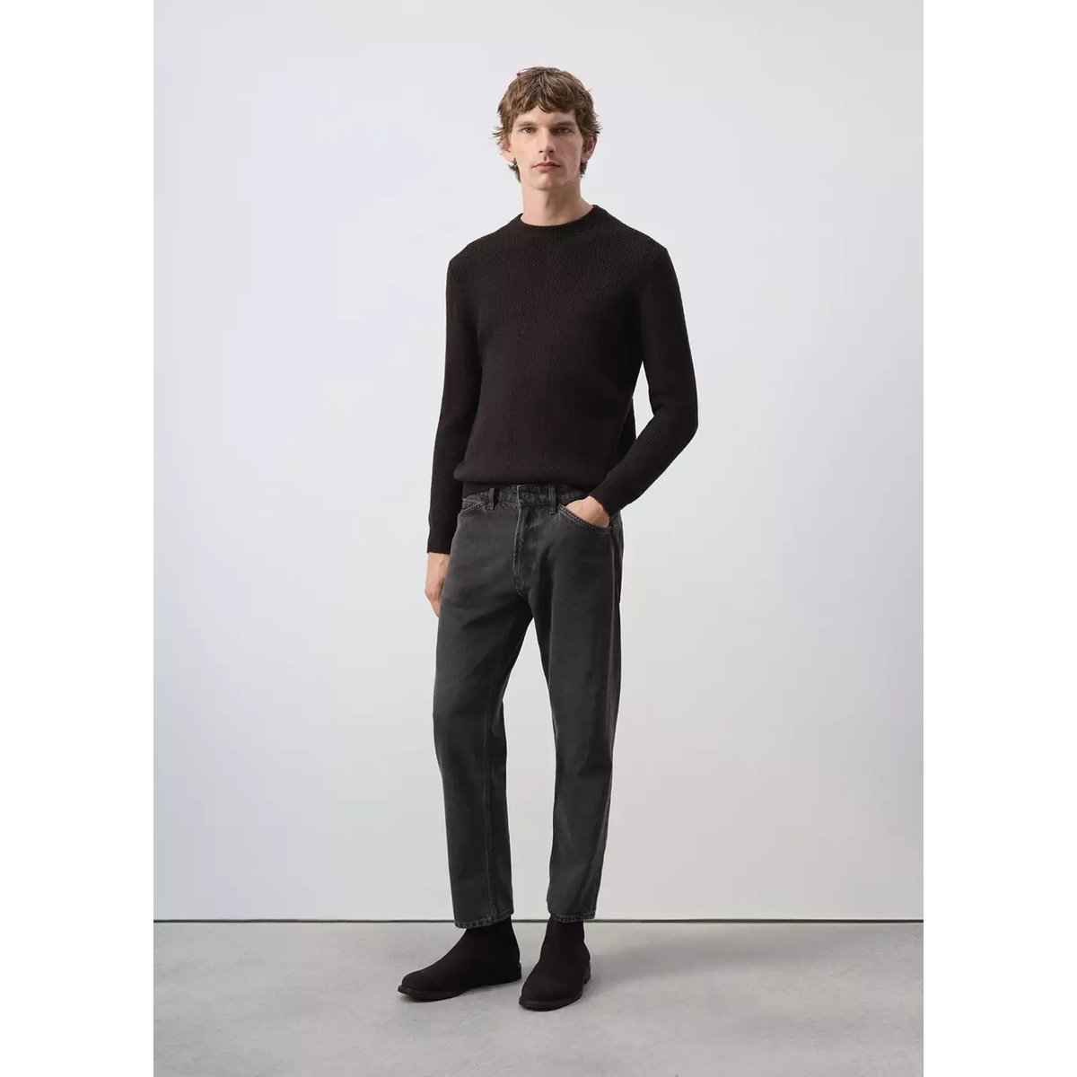 Jean en mélange lyocell et coton cropped fit gris, MANGO MAN